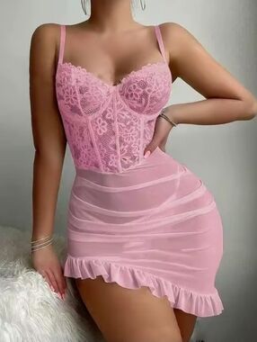 Pink Lace Corset Bodycon Mini Dress